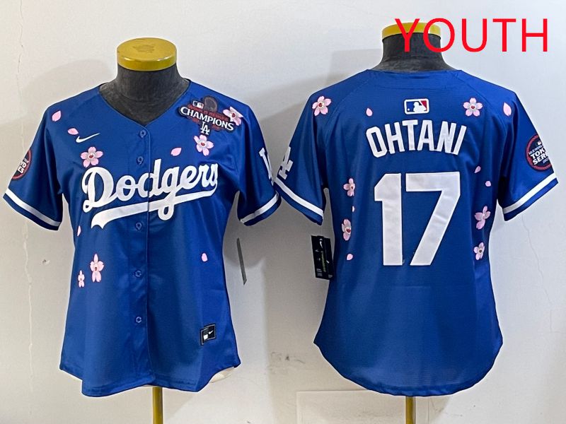 Youth Los Angeles Dodgers #17 Ohtani Blue Sakura Edition 2025 Nike MLB Jersey style 2